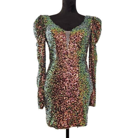 ALYCE PARIS NWT V-Back Long Sleeve Dress in Dragon Scale, Size 6 - Picture 2 of 16